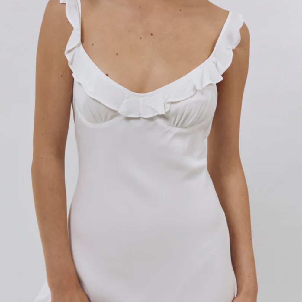 VRG GRL ROSALIA BIAS CUT MIDI DRESS WHITE